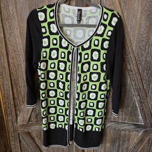 Berek Sweater Women's Size Medium Black Green White Geometric Sequins Cardigan
